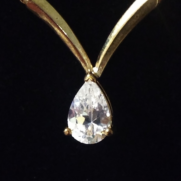 Gold Coloured Necklace, Wheat Pattern Chain with Cubic Zirconia Stone, 1… - Picture 2 of 12